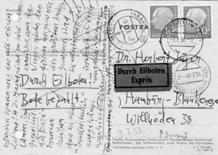 Postkarte von Hans Jürgen von der Wense